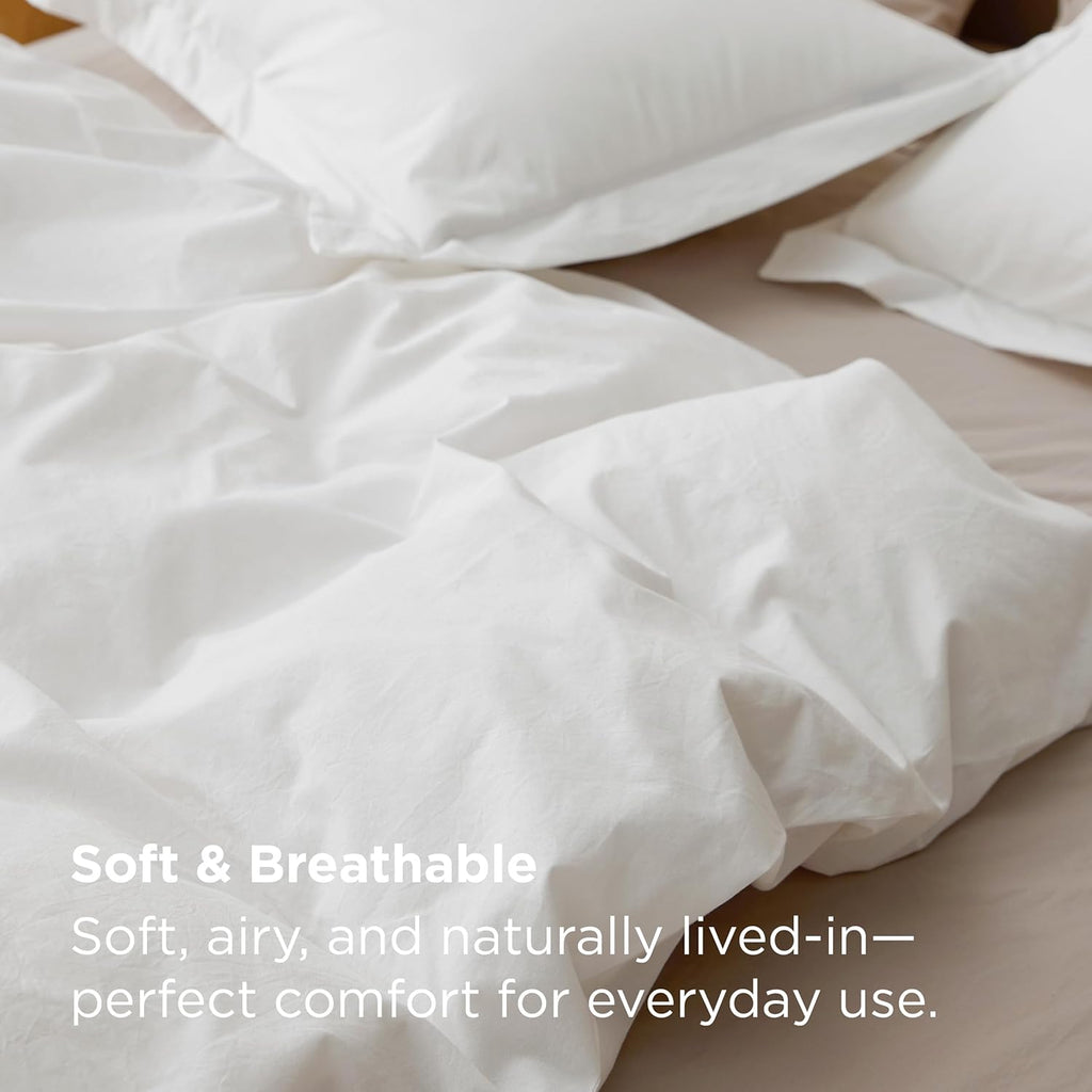 Bedsure 100% Washed Cotton Duvet Cover - King Size Natural White Minimalist Bedding Set | Soft & Comfortable All-Season Comforter Cover (104"x90")