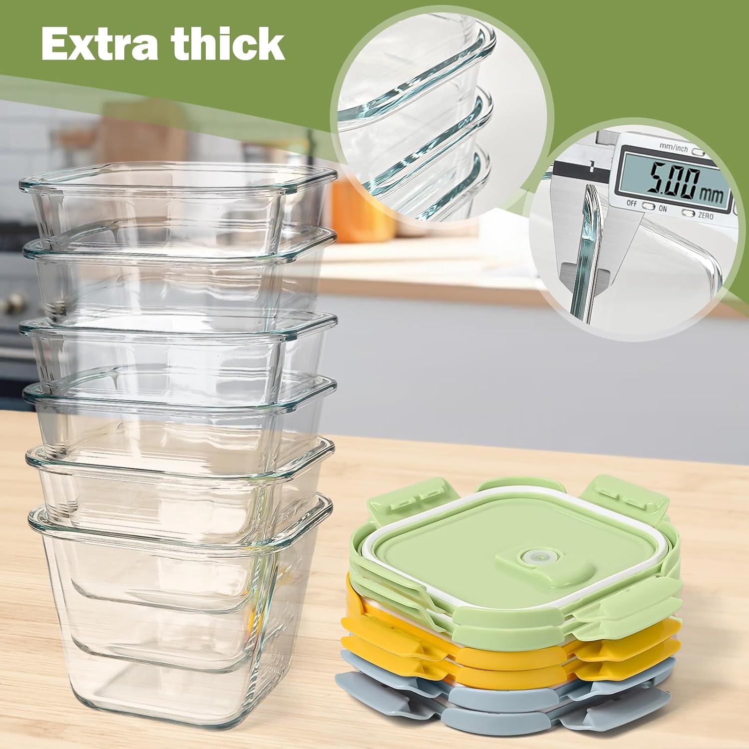 Regine Switzerland Glass Soup Containers - 32oz Borosilicate Storage with Lids, Airtight & Microwave Safe | 6 Pack