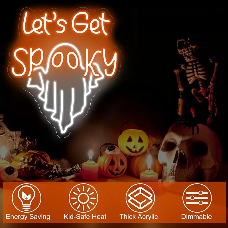 Let’s Get Spooky Ghost Neon Sign – Spooky LED Wall Decor with Variation: Ghost