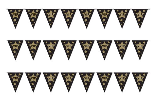Beistle VIP Pennant Banners 3 Piece, 11" x 12', Black/Gold