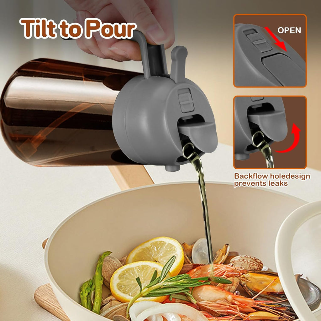 YARRAMATE 16oz Dark Brown Oil Sprayer - Food-Grade 2-in-1 Olive Oil Dispenser for Cooking & BBQ (Grey)