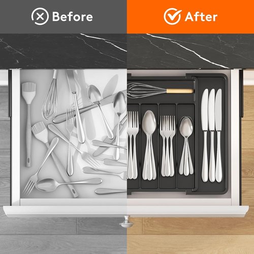 Lifewit Expandable Silverware Organizer Set - Adjustable BPA-Free Plastic Storage for Cutlery & Utensils | Black