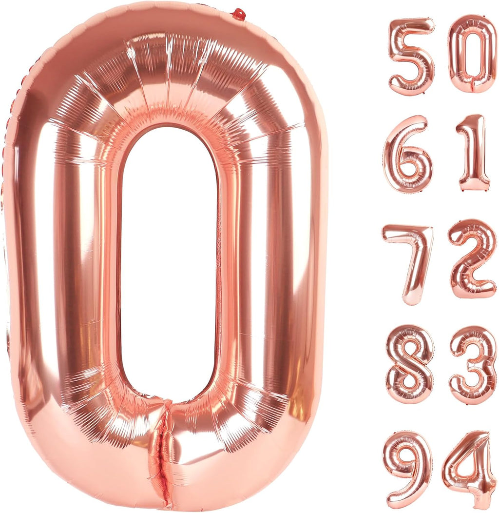 Rose Gold Number Balloons - 40 Inch 0 Balloon for Birthday Celebrations | Party Supplies for All Ages