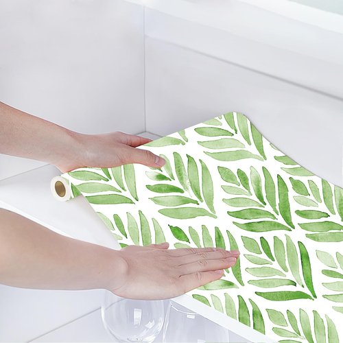 HAOKHOME Drawer Shelf and Cabinet Liner, Self-Adhesive Dresser Drawer Liners, Peel and Stick Liner Paper Kitchen Cabinets and Cupboard, Bathroom Drawers, Green White 17.3" W x 78" L