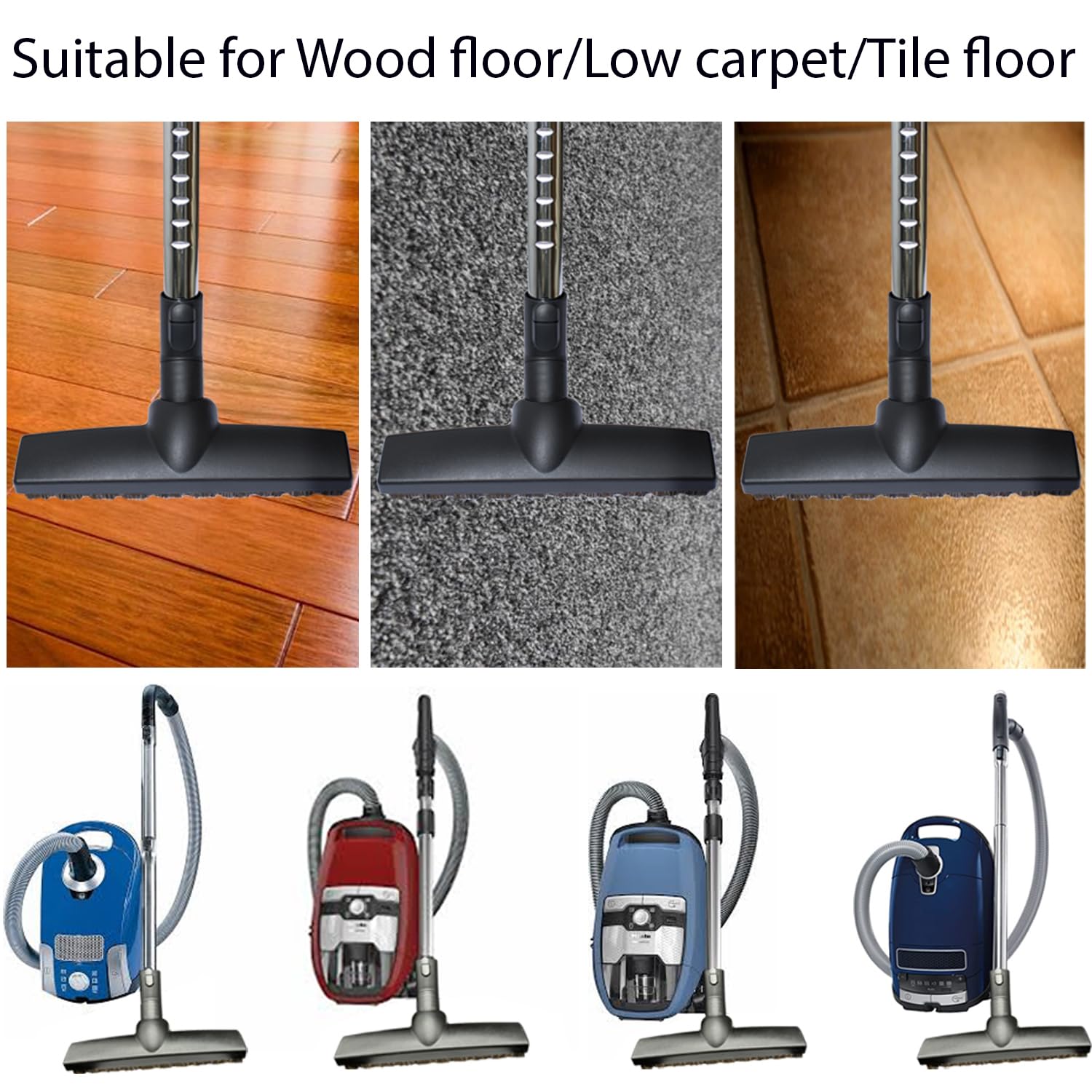 Replacement Vacuum Brush Head with Wheels & Horsehair Bristles Compatible with Miele C1 C2 C3 Vacuum Accessories & Attachments for Carpet, Tile Hard Floors - 1-3/8'' Hardwood Floor Vacuum Attachment