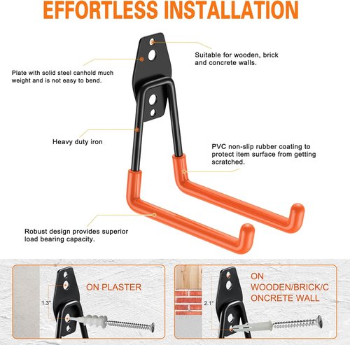 HUPBIPY Heavy Duty Garage Hooks - 5.1 Inch U-Shaped Wall Mounted Tool Organizer | 4 Pack for Ladders & Hoses