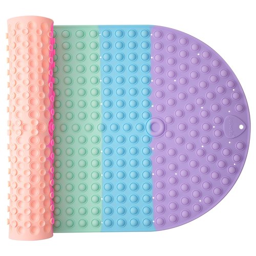 Joiyota Push Pop Bubble Bath Mat for Kids,Rainbow Large Non-Slip Silicone Tub Mat with Strong Suction Cups for Toddler,33x17.3 Inch Waterproof Shower Mat for Bathtub, Sensory Bath Pad with Drain Holes