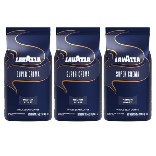 Lavazza Super Crema Espresso Whole Bean - Value Pack of 3 (2.2 lb Bags Each)