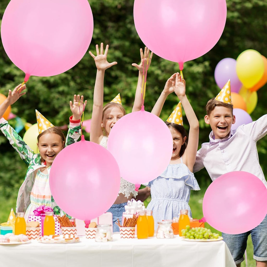 Skiennix 36 Pcs Pink Punch Balloons - Easy Grip Rubber Band Handle | Perfect for Kids’ Birthday Parties & Outdoor Fun