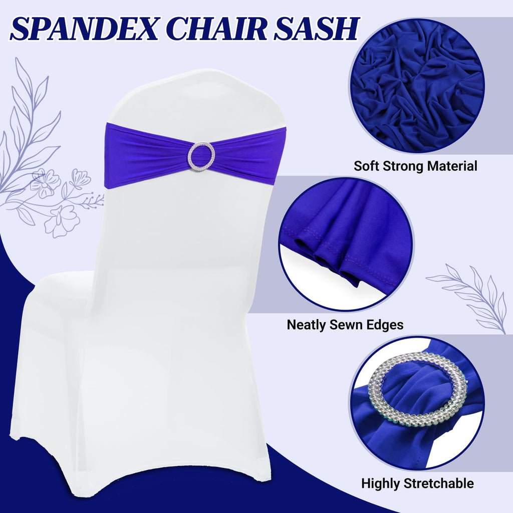 MDS Premium Stretch Chair Sashes - Pack of 25 Royal Blue Spandex Covers with Buckle Slider for Weddings & Events