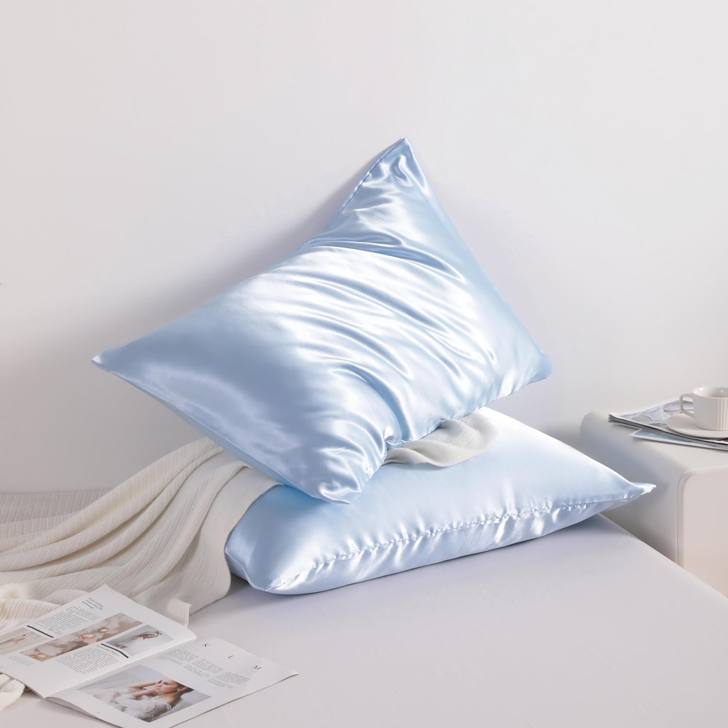 NTBAY Satin Pillowcases - Luxurious 2 Pack for Hair & Skin | Silky Envelope Closure, 20x26 Inches, Aqua