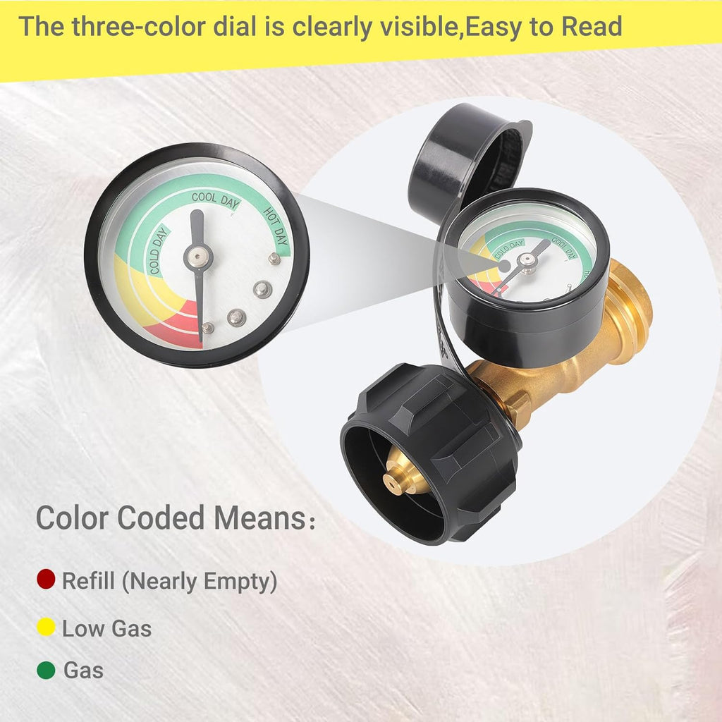 Propane Tank Gauge - QCC1/Type 1 Connection for 5-20 Pound LP Tanks | Ideal for RVs, Grills, Heaters