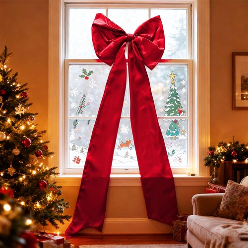 16 x 42 Inches Extra Large Christmas Satin Bows Christmas Tree Topper Decorations Xmas Tree Toppers Bows，Bows for Home Wreath Wall Backdrop Birthday Wedding Party Decorations(Red)