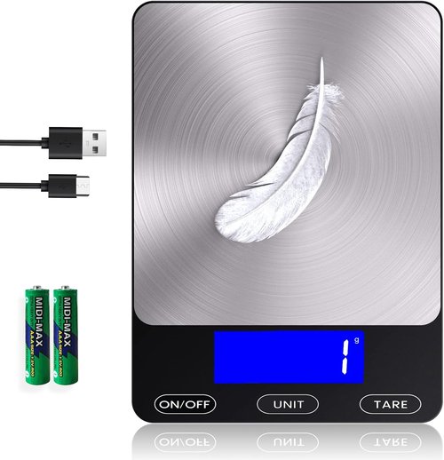Food Scale - Skiennix 33lb Digital Kitchen Scale | Rechargeable 304 Stainless Steel for Meal Prep & Baking - Black