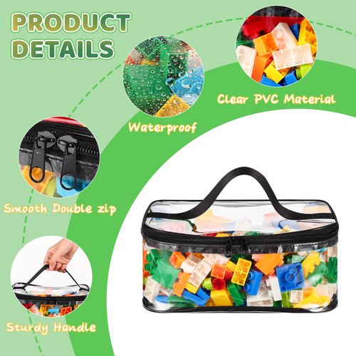 4 Packs Clear Toy Storage Bags, PVC Waterproof Toy Organizer with Zip Reusable Bags for Building Blocks, Board Game, Puzzles, Kids Books, Stationery