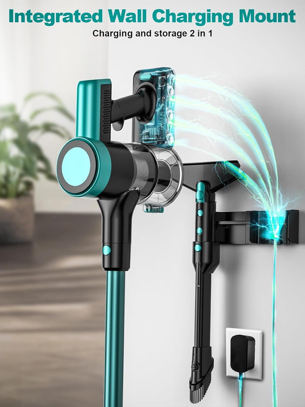 Skiennix Cordless Vacuum Cleaner - 58Kpa 10-in-1 Design with 55 Minutes Runtime & LED Display | Anti-Tangle, Wall Mount Charging (Cyan)