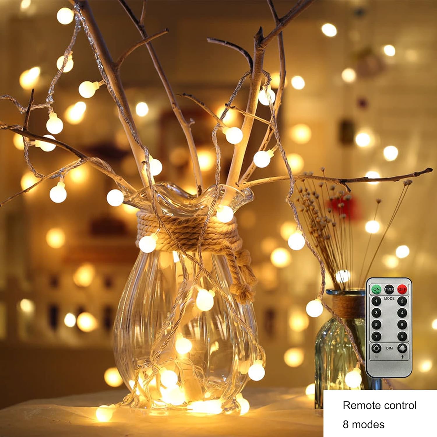ZIMINGU LED Ball String Lights - 19.6FT 40 LEDs Waterproof Fairy Lights with Remote Control | Warm White Decor for Indoor & Outdoor Events
