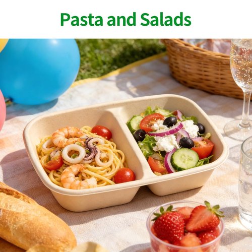 bloomoon 100 Pack 2-Compartment Paper Bowls, Divided Disposable Bowls for Chip and Dip, 2 Compartment Snack Serving Bowls for Chip and Salsa, Snack Bar Party Supplies