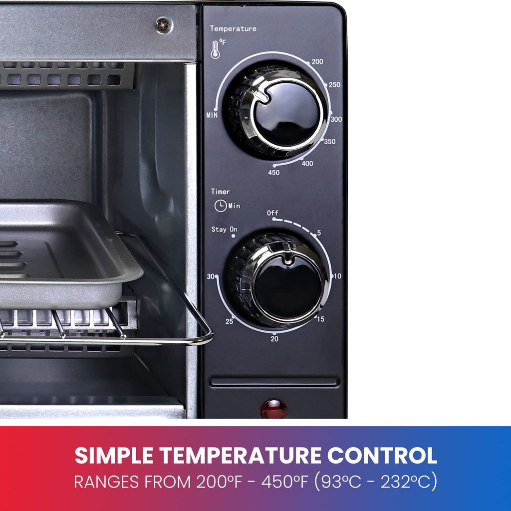 Total Chef Toaster Oven - Countertop Oven for Toast, Bake, Broil, Pizza, Compact Size For Small Kitchen, Appliance with Timer, Black