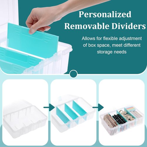 BTSKY Clear Plastic Storage Box - Adjustable 4-Compartment Organizer with Lid | 13.3x8.1x3.4 Inches