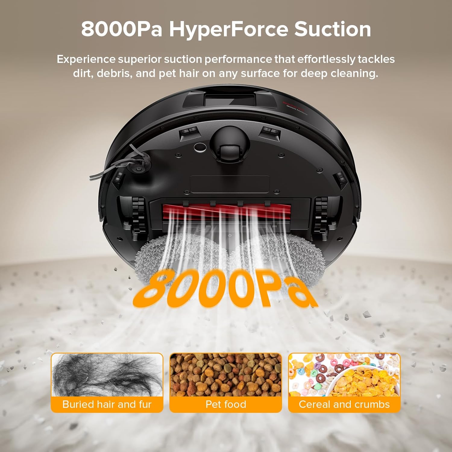 Roborock Qrevo Series Robot Vacuum & Mop - 8000Pa Suction, Smart Obstacle Avoidance, Auto Mop Washing, Black