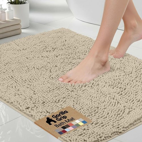 GORILLA GRIP Bath Rug Mat - Thick Soft Absorbent Chenille | Quick Dry Microfiber, 24x17, Sand Color