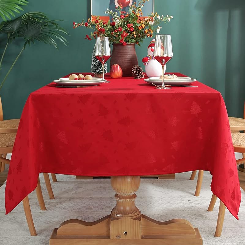 SASTYBALE 60" x 102" Christmas Tablecloth Rectangle - Red Xmas Tree Pattern