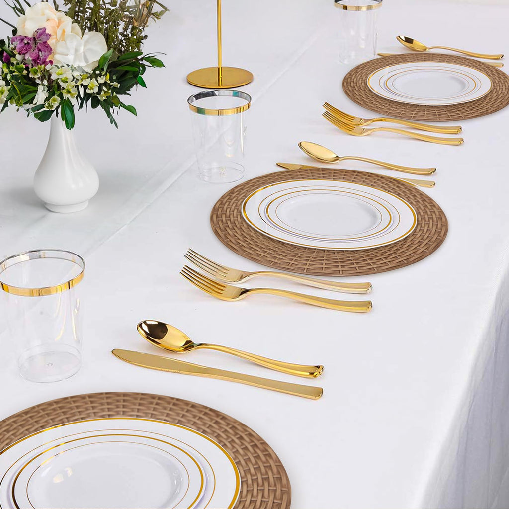 MAONAME Faux Rattan Charger Plates Set of 12, Table Chargers for Dinner Plates, 13" Round Brown Plate Chargers, Plastic Charger for Table Setting, Wedding Decor