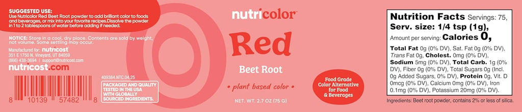 Nutricost Red Plant-Based Food Coloring - Natural Beet Root Powder | 75 Servings for Food & Beverages