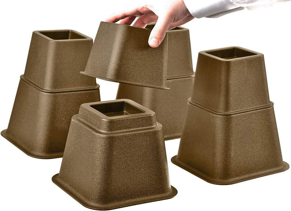 HOME IT Adjustable Bed Risers - Heavy-Duty Furniture Elevation - 3, 5, or 8 Inch Set of 4 (Brown)