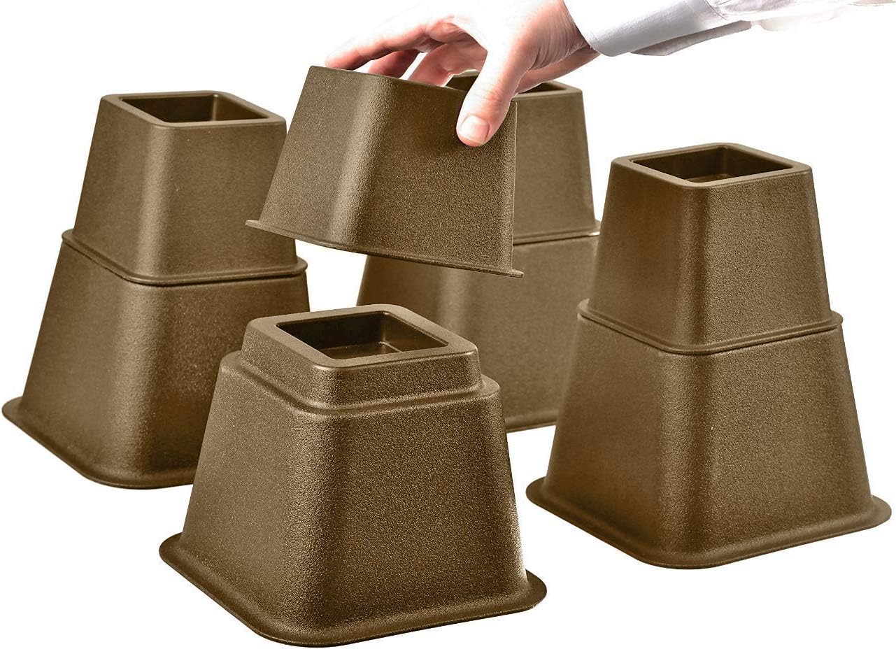 HOME IT Adjustable Bed Risers - Heavy-Duty Furniture Elevation - 3, 5, or 8 Inch Set of 4 (Brown)