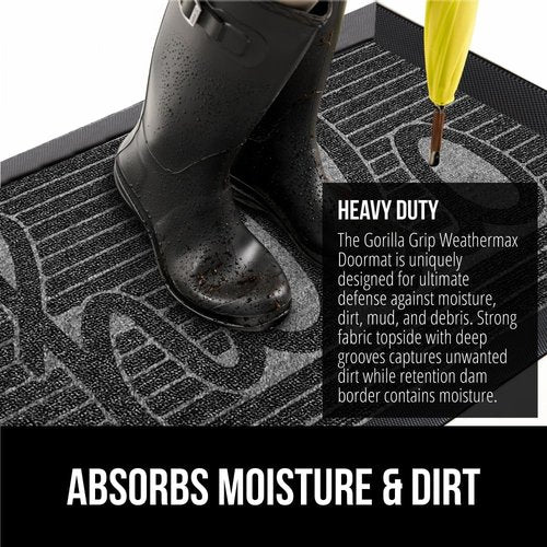 GORILLA GRIP Waterproof All-Season WeatherMAX Doormat - 47x35 Natural Rubber, Stain & Fade Resistant, Easy Clean Charcoal