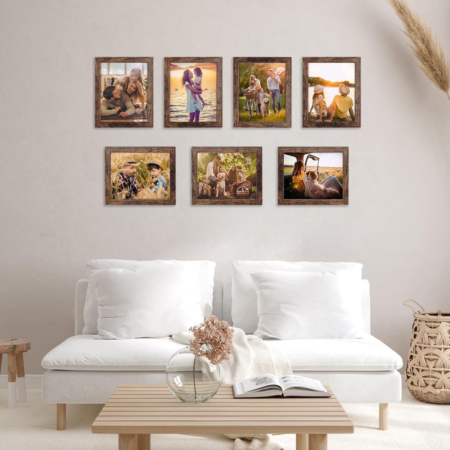 PETAFLOP 8x10 Picture Frame Set of 7 - Rustic Wall & Tabletop Display for 8x10 Photos
