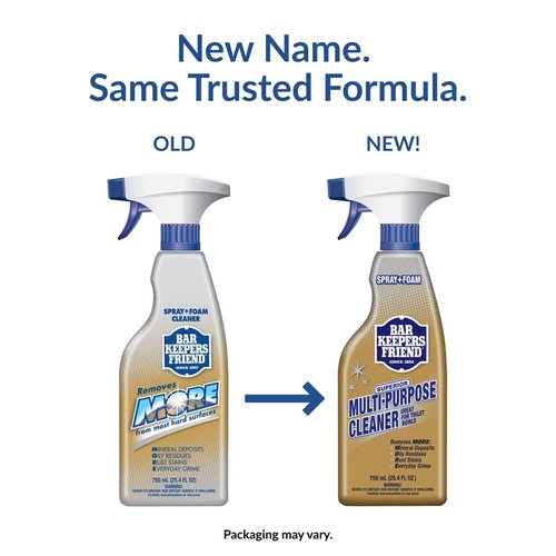 Bar Keepers Friend MORE Spray + Foam Multipurpose Cleaner (2 x 25.4 oz), Stain & Rust Remover for Bathroom, Kitchen & Outdoor Use on Stainless Steel, Aluminum, Brass, Tile, Ceramic, Porcelain & More