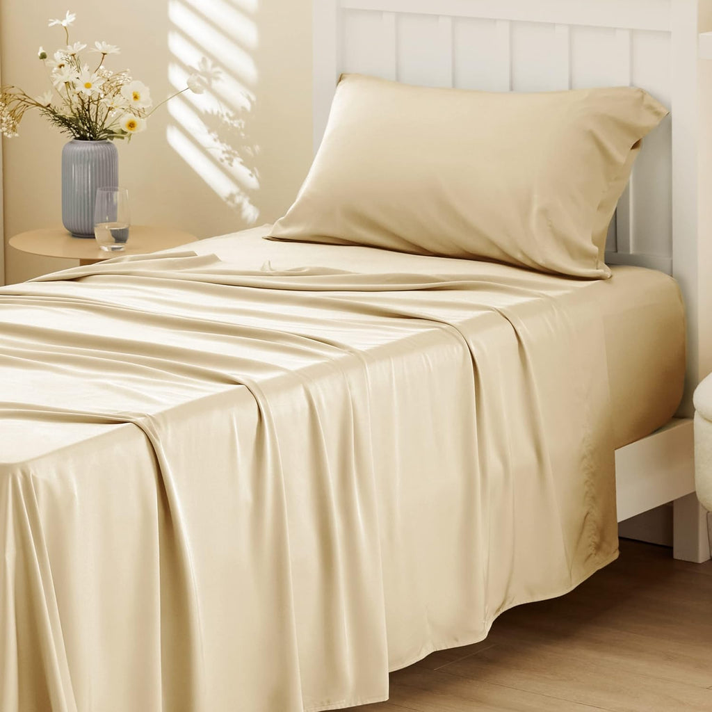 Bedsure Cooling Twin XL Sheets - Breathable & Soft Rayon from Bamboo | Deep Pocket Hotel Luxury Bedding in Alabaster Gleam