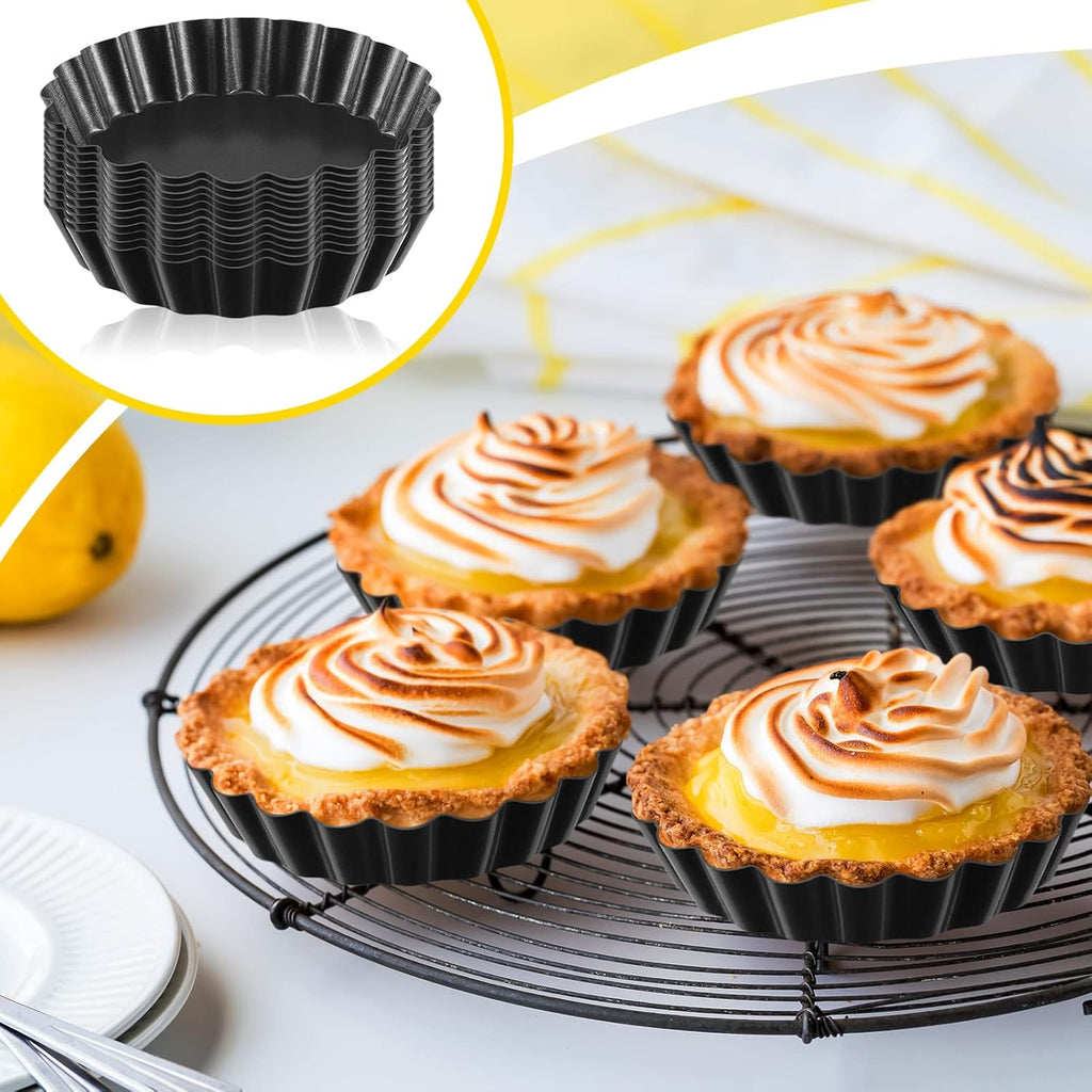 Tessco Mini Tart Pans - 16-Piece Nonstick Bakeware Set with Removable Bottoms | 3-Inch Fluted Design