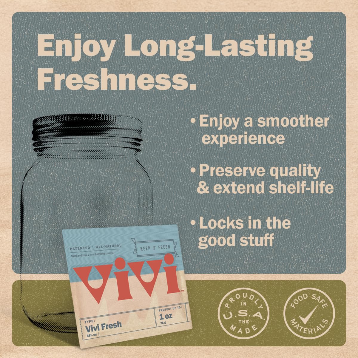 Vivi Fresh ½ Ounce Humidity Control Packs | 10-pack in Resealable Bag | For All Airtight Storage Containers, Store Longer and Preserve Freshness | Made in the USA by Boveda