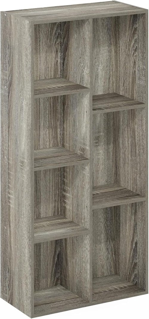Furinno LUDER Book Shelf - 7-Cube Bookshelf with Open Shelves | Easy Assembly, French Oak Finish, 9.4 x 19.5 x 41.7