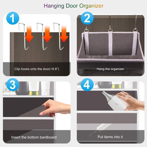 XiflLife Over The Door Organizer Closet,5 Bins 10 Side Pockets,Hanging Organizer,Anti Tilt 44 lbs Load Organizers and Storage with Clear Window for Bedroom,Nursery,Rv,Bathroom,Camper(Light Grey)