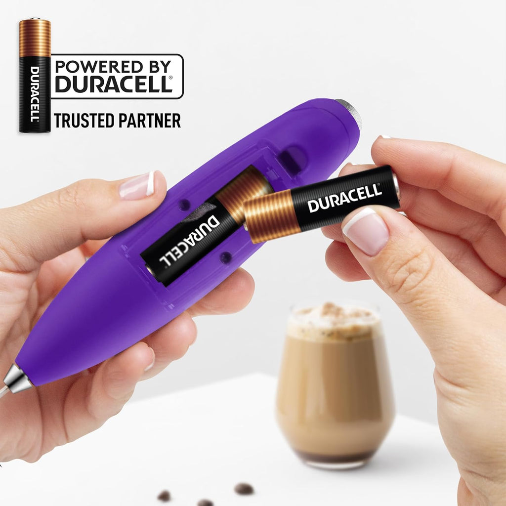 Zulay Kitchen Tornado Triple Whisk Milk Frother - Handheld Foam Maker for Coffee & Lattes - Purple with 4 Duracell Batteries
