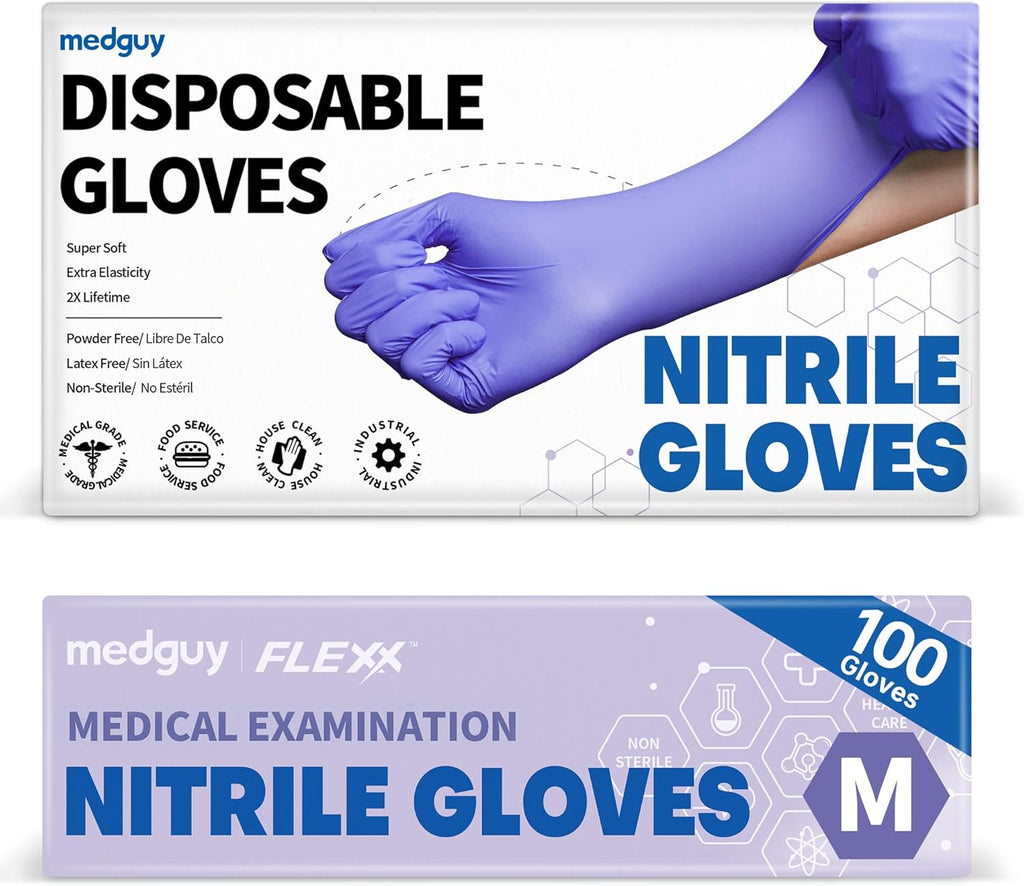 Medguy Nitrile Exam Gloves - Powder-Free, Latex-Free, Food-Safe | Blue-Violet, 100 Pcs