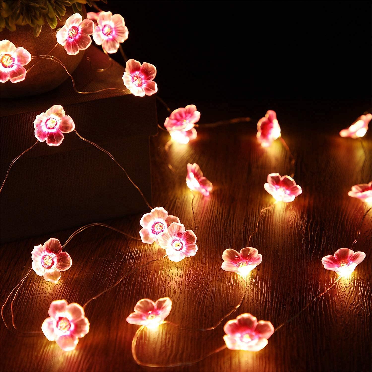 Mudder Cherry Blossom String Lights - 13 FT, 40 LEDs, USB & Battery Operated, Pink Fairy Lights for Indoor/Outdoor Decor