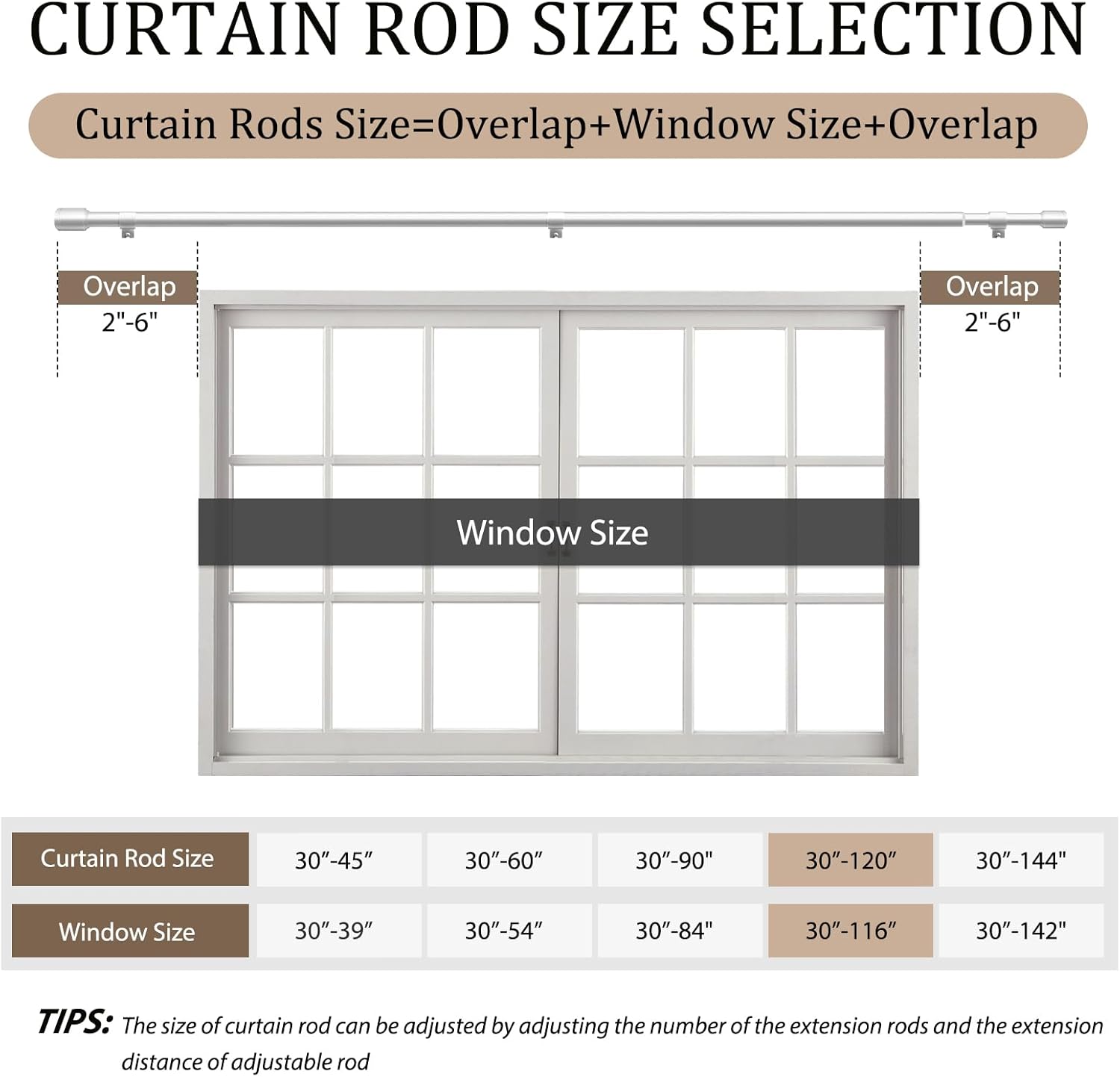 Skiennix 1” Diameter Silver Curtain Rods - Heavy Duty Adjustable Window Treatment, 30-120 Inch, Fits Most Standard Windows