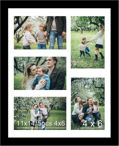 JCJMY 11x14 Picture Frame - Stylish 4-Opening Collage Frame for 4x6 Photos | Lightweight Black Design