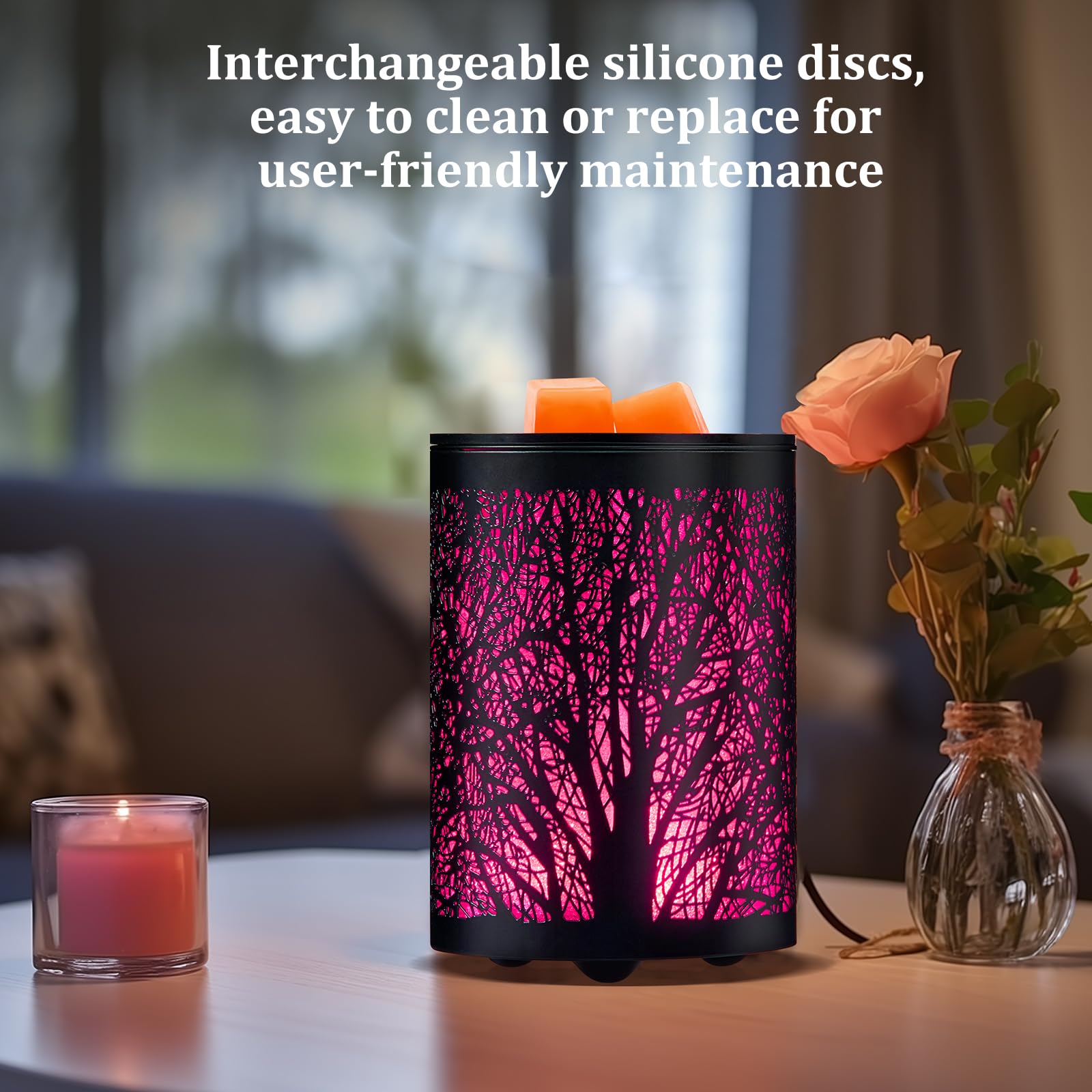 Enaroma Fragrance Electric Wax Melts Warmer with 7 Colors LED Changing Light Metal Tree Scent Oil Candle Burner for Home Decor