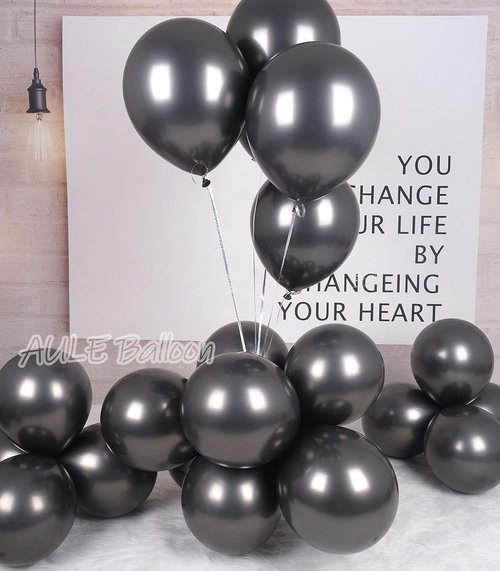 AULE Black Metallic Balloons - 12 Inch Chrome Latex Balloons | 50 Pcs for Party Decor & Celebrations