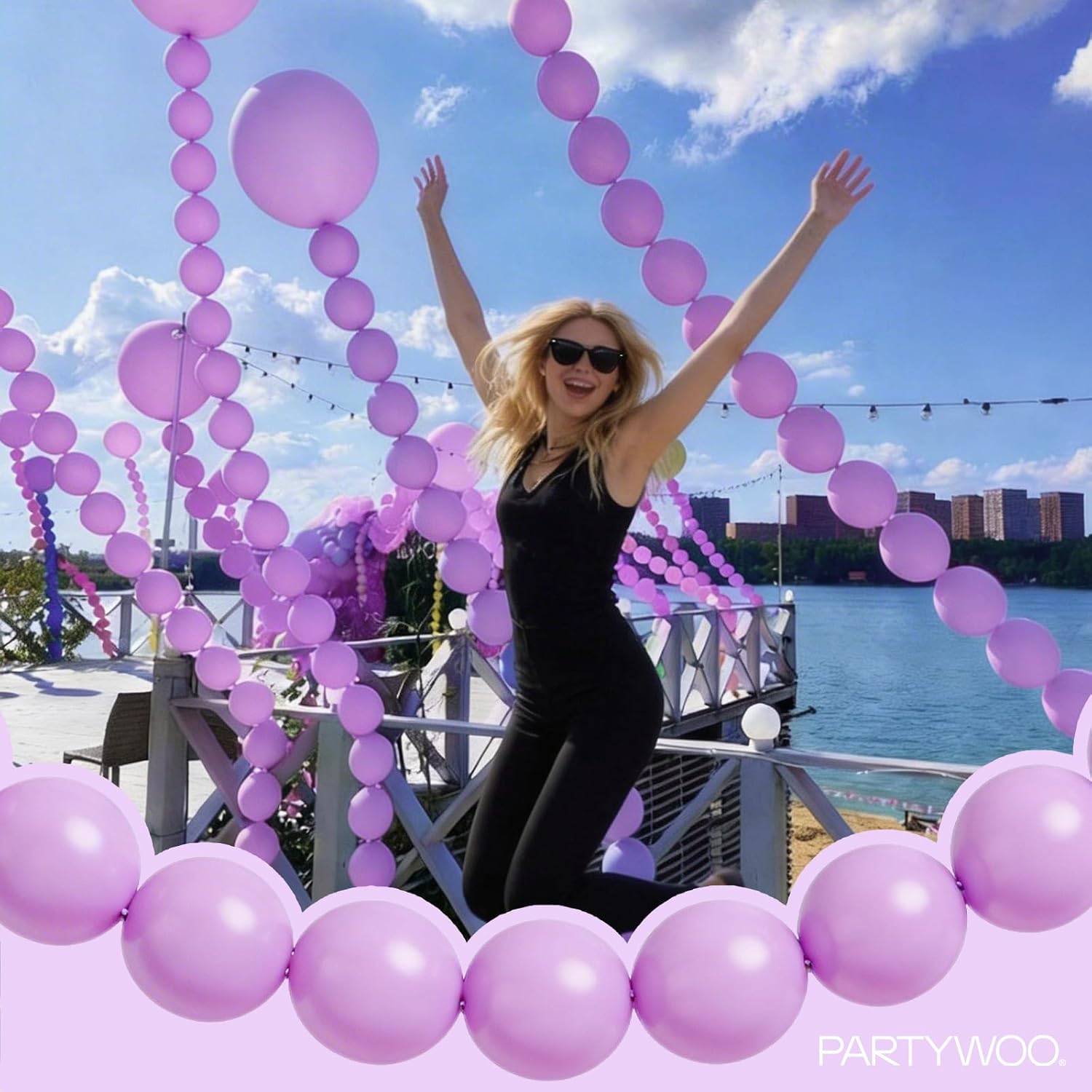 PartyWoo Lavender Linking Balloons - 100pcs 6 Inch Light Pastel Purple for Birthday & Wedding Decor