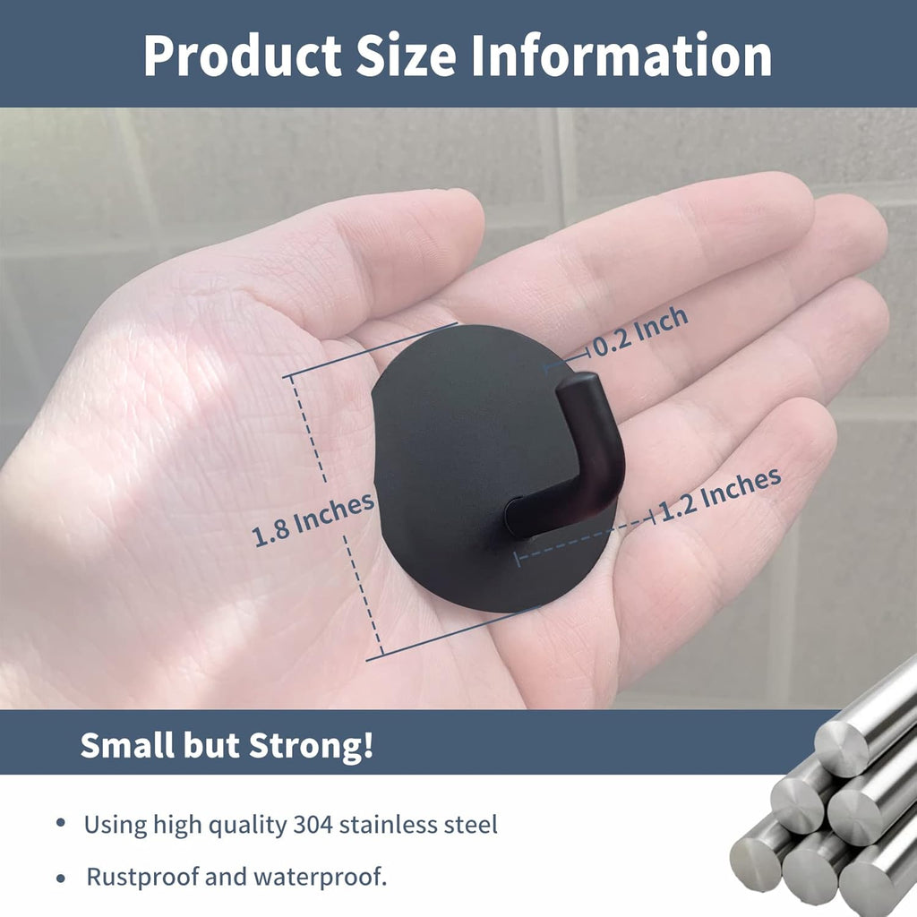 Rise Age Heavy Duty Adhesive Hooks - Waterproof Shower Hooks for Loofahs, Towels & Clothes | 4 Pack, Black Stainless Steel
