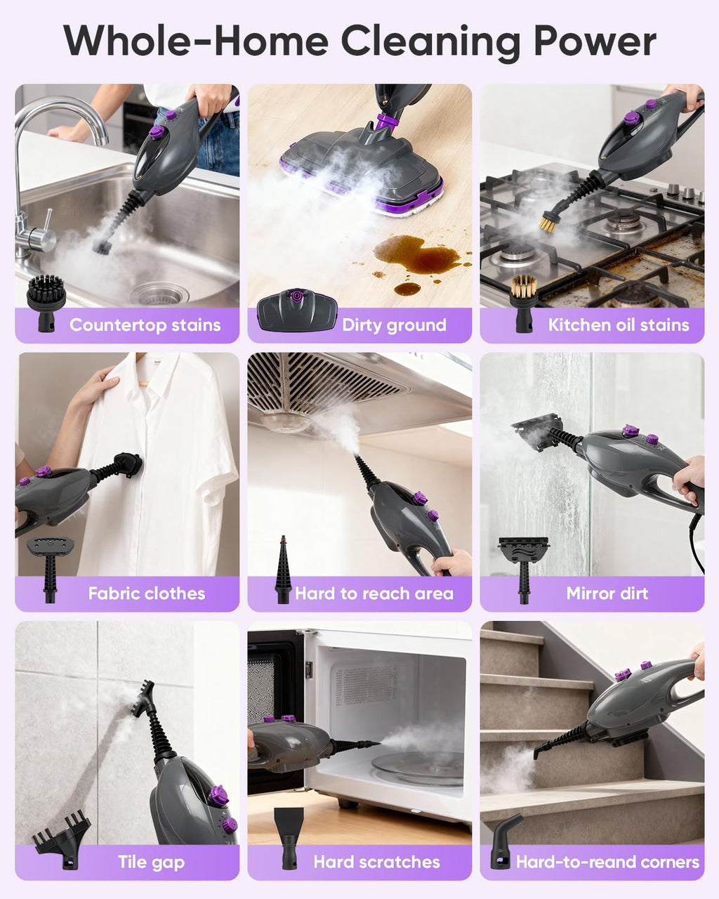 CYK Steam Mops for Floor Cleaning, 12 in 1 Handheld Steam Cleaner for Home, Floor Steamer for Hardwood Floors and Tile (Purple-grey)