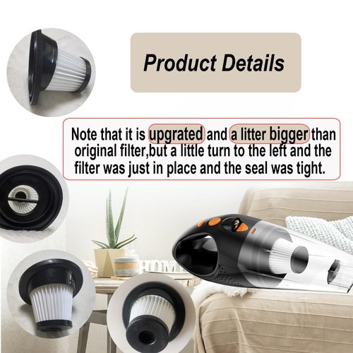 6 Pack Upgrated Hepa Filter Replacement Compatible with VacLife VL188 VL189 Handheld Vacuum Cleaner